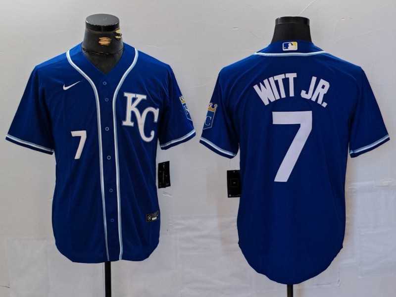Men%27s Kansas City Royals #7 Bobby Witt Jr Number Royal Cool Base Stitched Baseball Jersey